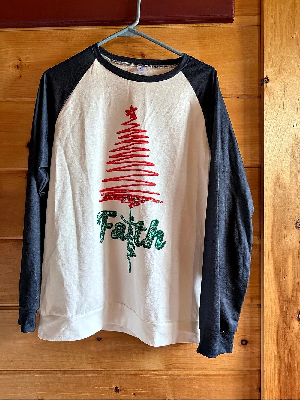 Christmas Tree Faith Raglan Long Sleeve Large
